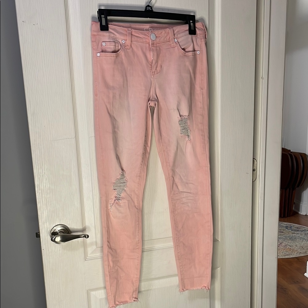 Pink Skinny Distressed Jeans